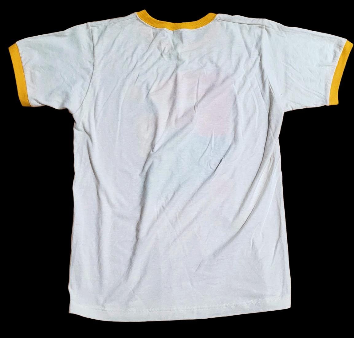 Rainbow Roll Shape Shirt - Screen Printed Ringer Tee - Vintage White/ Yellow Ringer