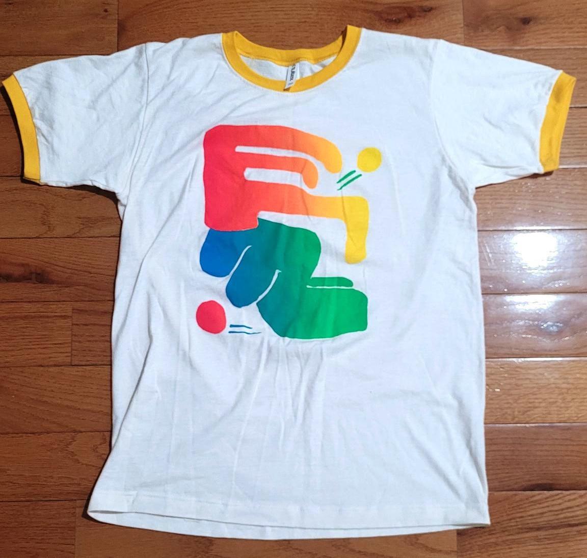 Rainbow Roll Shape Shirt - Screen Printed Ringer Tee - Vintage White/ Yellow Ringer